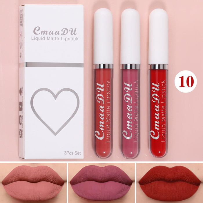 Wholesale CmaaDu 3 Sticks Boxed Matte Non-stick Cup Waterproof Lipstick Long Lasting Lip Gloss JDC-MK-Nic006 lipstick 尼采 10 Wholesale Jewelry JoyasDeChina Joyas De China