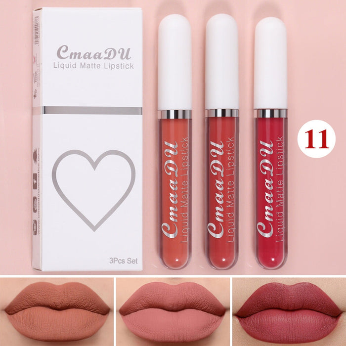 Wholesale CmaaDu 3 Sticks Boxed Matte Non-stick Cup Waterproof Lipstick Long Lasting Lip Gloss JDC-MK-Nic006 lipstick 尼采 11 Wholesale Jewelry JoyasDeChina Joyas De China