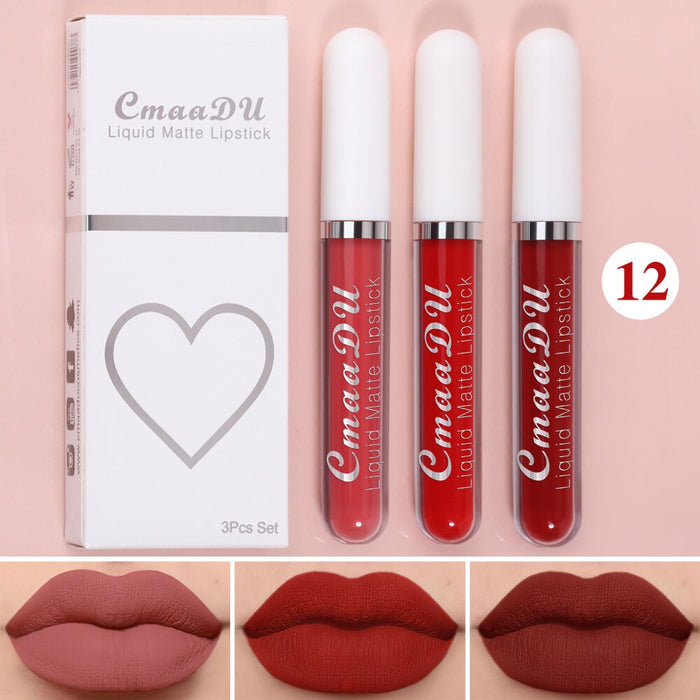 Wholesale CmaaDu 3 Sticks Boxed Matte Non-stick Cup Waterproof Lipstick Long Lasting Lip Gloss JDC-MK-Nic006 lipstick 尼采 12 Wholesale Jewelry JoyasDeChina Joyas De China