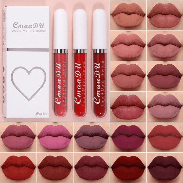 Wholesale CmaaDu 3 Sticks Boxed Matte Non-stick Cup Waterproof Lipstick Long Lasting Lip Gloss JDC-MK-Nic006 lipstick 尼采 Wholesale Jewelry JoyasDeChina Joyas De China