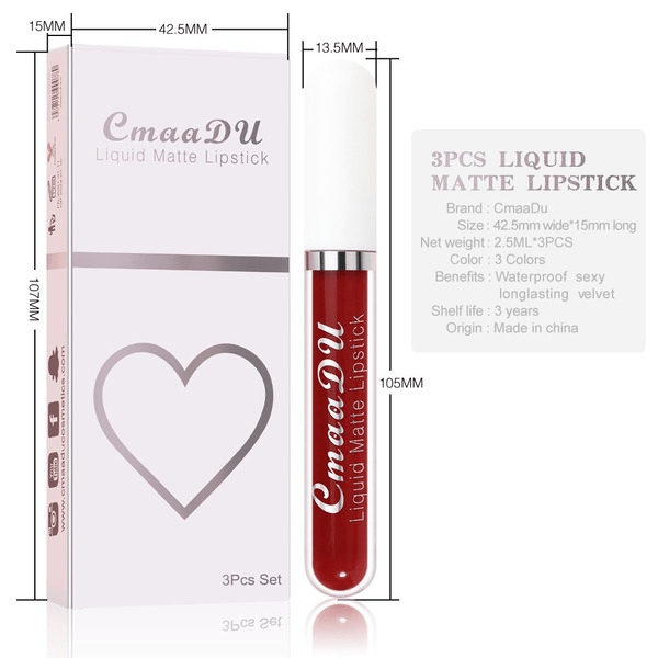 Wholesale CmaaDu 3 Sticks Boxed Matte Non-stick Cup Waterproof Lipstick Long Lasting Lip Gloss JDC-MK-Nic006 lipstick 尼采 Wholesale Jewelry JoyasDeChina Joyas De China