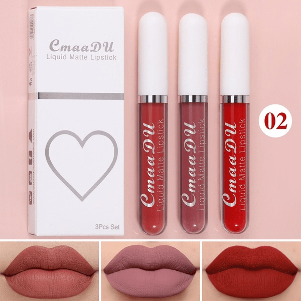 Wholesale CmaaDu 3 Sticks Boxed Matte Non-stick Cup Waterproof Lipstick Long Lasting Lip Gloss JDC-MK-Nic006 lipstick 尼采 Wholesale Jewelry JoyasDeChina Joyas De China