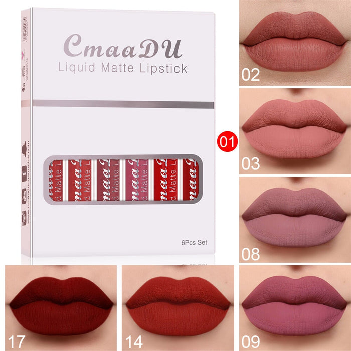 Wholesale CmaaDu 6pcs Box Matte Non-stick Cup Waterproof Lipstick Long Lasting Lip Gloss JDC-MK-Nic002 lipstick 尼采 01 Wholesale Jewelry JoyasDeChina Joyas De China