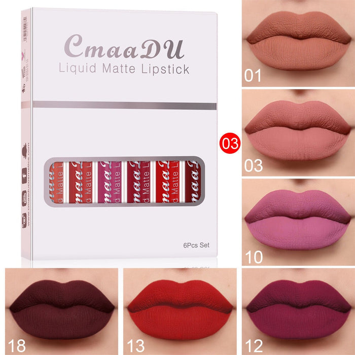 Wholesale CmaaDu 6pcs Box Matte Non-stick Cup Waterproof Lipstick Long Lasting Lip Gloss JDC-MK-Nic002 lipstick 尼采 03 Wholesale Jewelry JoyasDeChina Joyas De China