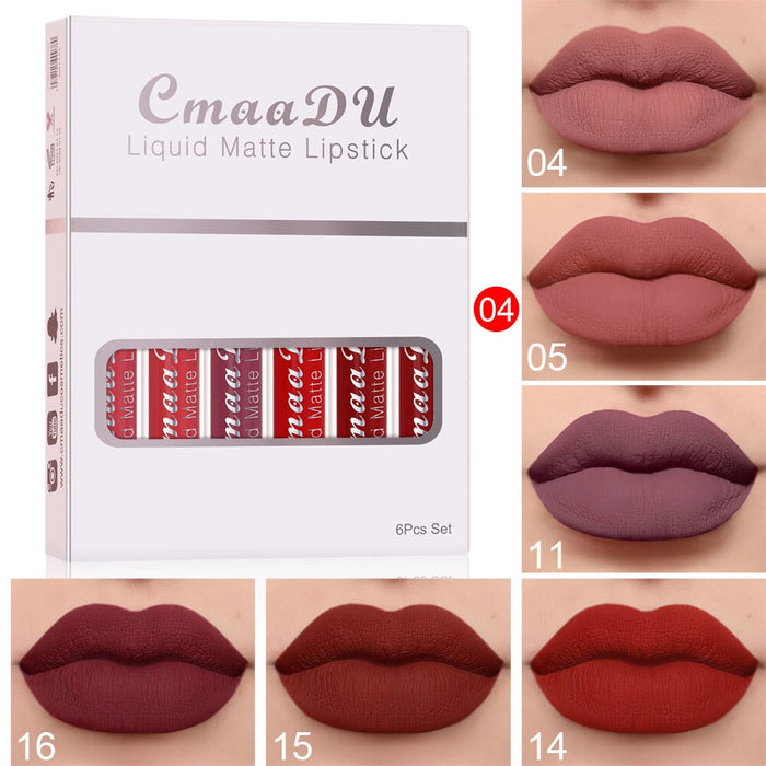 Wholesale CmaaDu 6pcs Box Matte Non-stick Cup Waterproof Lipstick Long Lasting Lip Gloss JDC-MK-Nic002 lipstick 尼采 04 Wholesale Jewelry JoyasDeChina Joyas De China