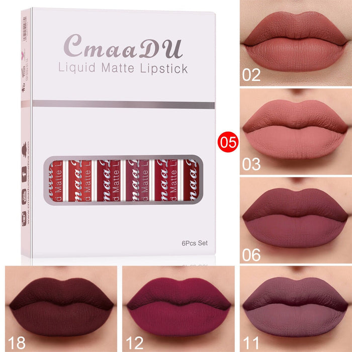 Wholesale CmaaDu 6pcs Box Matte Non-stick Cup Waterproof Lipstick Long Lasting Lip Gloss JDC-MK-Nic002 lipstick 尼采 05 Wholesale Jewelry JoyasDeChina Joyas De China