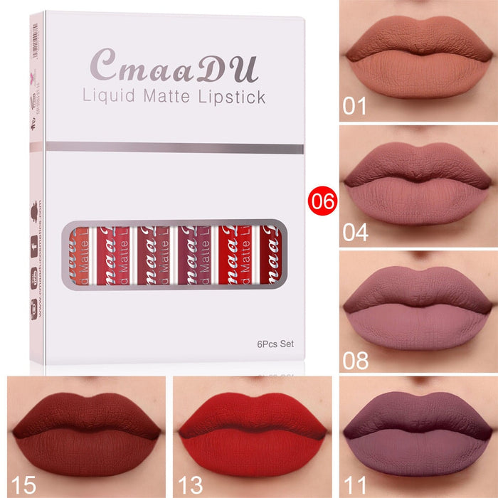 Wholesale CmaaDu 6pcs Box Matte Non-stick Cup Waterproof Lipstick Long Lasting Lip Gloss JDC-MK-Nic002 lipstick 尼采 06 Wholesale Jewelry JoyasDeChina Joyas De China