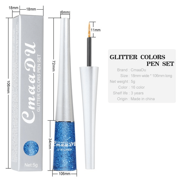 Wholesale CmaaDu16 Colors Glitter Glitter Glitter Powder Eyeliner JDC-EY-Nic007 eyeliner 尼采 Wholesale Jewelry JoyasDeChina Joyas De China