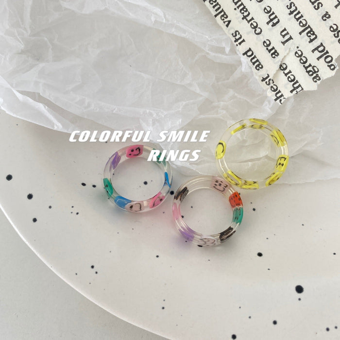 Wholesale Color Smiley Acrylic Clear Resin Rings JDC-RS-WLOF001 We Lead Others follow Wholesale Jewelry JoyasDeChina Joyas De China