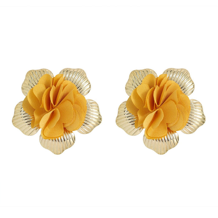Wholesale colorful fabric flower earrings JDC-ES-RXV002 Earrings JoyasDeChina yellow Wholesale Jewelry JoyasDeChina Joyas De China