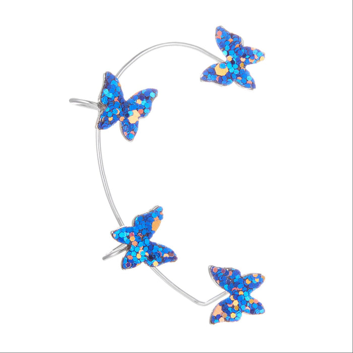 Wholesale Copper Blue Butterfly Earrings JDC-ES-GM001 Earrings 冈麦 Dark blue Sequin right Wholesale Jewelry JoyasDeChina Joyas De China