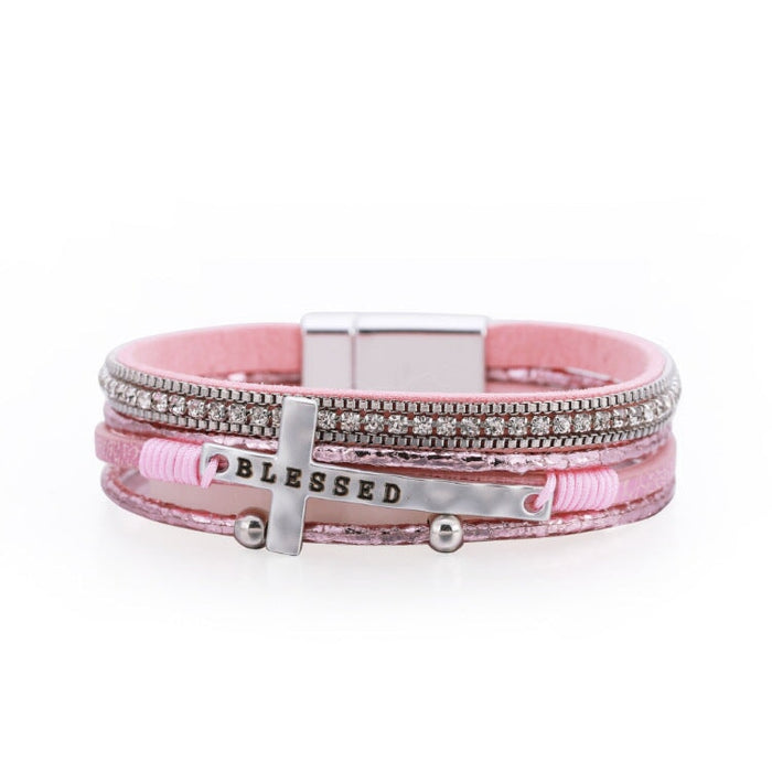 Wholesale Cross Rhinestone Leather Magnetic Buckle Bracelet JDC-BT-DHJ019 Bracelet 邓会君 Wholesale Jewelry JoyasDeChina Joyas De China