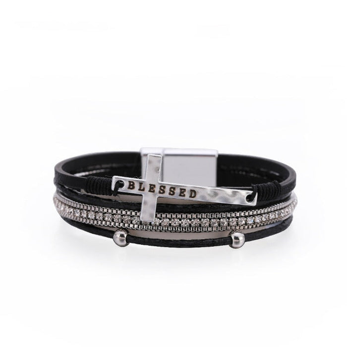 Wholesale Cross Rhinestone Leather Magnetic Buckle Bracelet JDC-BT-DHJ019 Bracelet 邓会君 SZ00219-5 Wholesale Jewelry JoyasDeChina Joyas De China