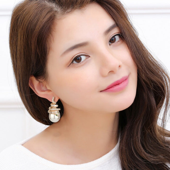 Wholesale curved serpentine pearl alloy earrings JDC-ES-Jiaow003 Earrings 娇婉 Wholesale Jewelry JoyasDeChina Joyas De China