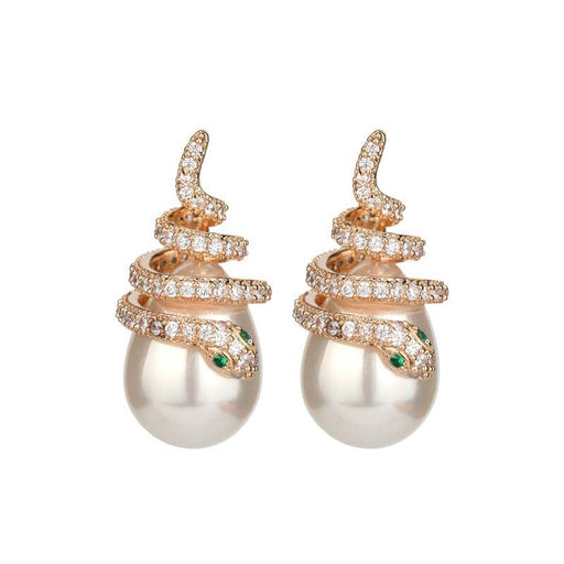 Wholesale curved serpentine pearl alloy earrings JDC-ES-Jiaow003 Earrings 娇婉 Wholesale Jewelry JoyasDeChina Joyas De China