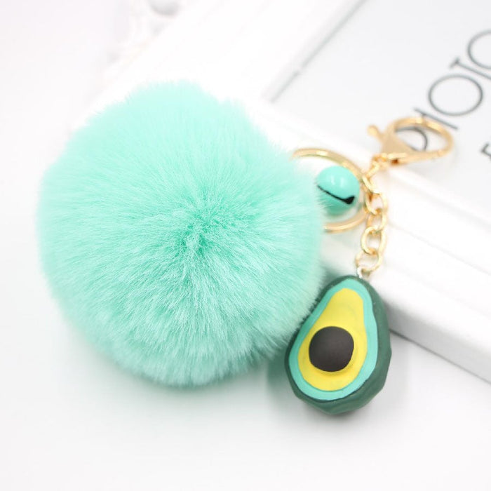 Wholesale Cut Faced Fruit Hair Ball Alloy Imitation Rex Rabbit Hair Pom Pom Keychain JDC-KC-Zuge016 Keychains 祖格 avocado / Wholesale Jewelry JoyasDeChina Joyas De China