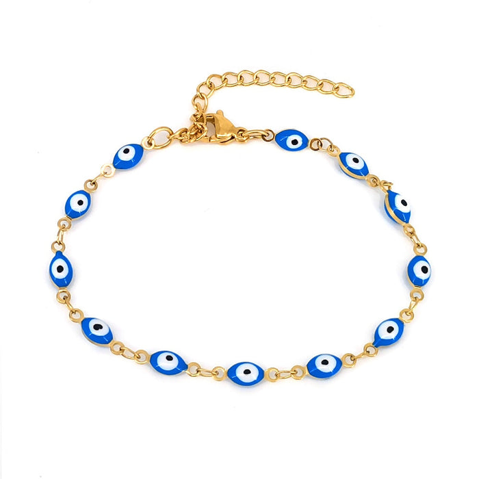 Wholesale Devil's Eye 304 Stainless Steel 18k Gold Plated Bracelet JDC-BT-Aimi002 Bracelet 爱米 sky blue Wholesale Jewelry JoyasDeChina Joyas De China