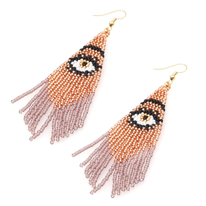 Wholesale Devil's Eye Miyuki Rice Beaded Tassel Earrings JDC-ES-GBH006 Earrings 怪我咯 Wholesale Jewelry JoyasDeChina Joyas De China