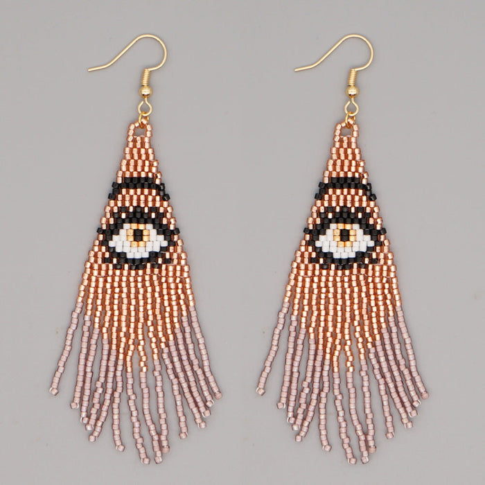 Wholesale Devil's Eye Miyuki Rice Beaded Tassel Earrings JDC-ES-GBH006 Earrings 怪我咯 MI-E200066B Wholesale Jewelry JoyasDeChina Joyas De China