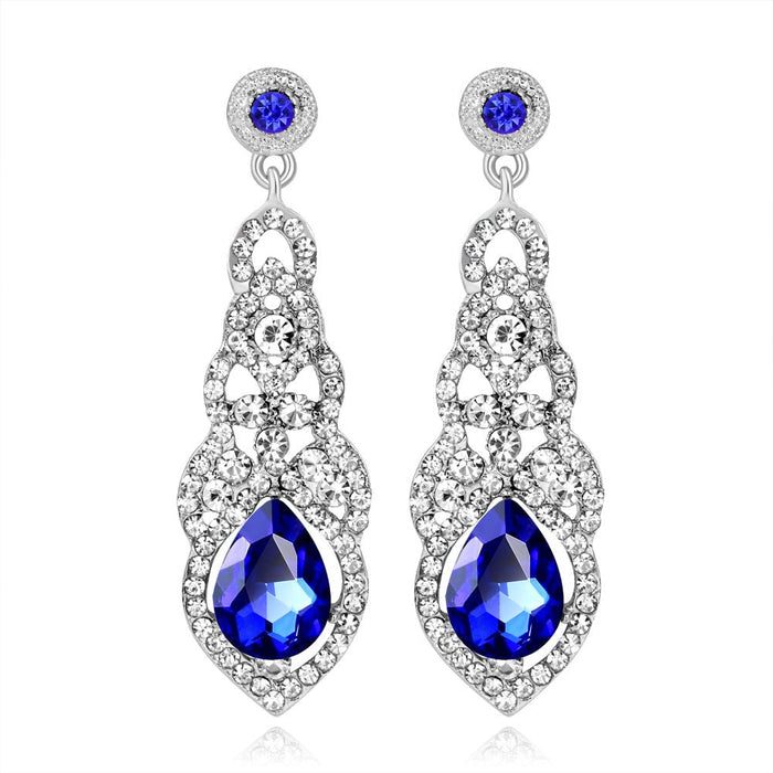 Wholesale diamond-set long alloy earrings JDC-ES-GSDB014 Earrings 丹比华比 Blue Wholesale Jewelry JoyasDeChina Joyas De China