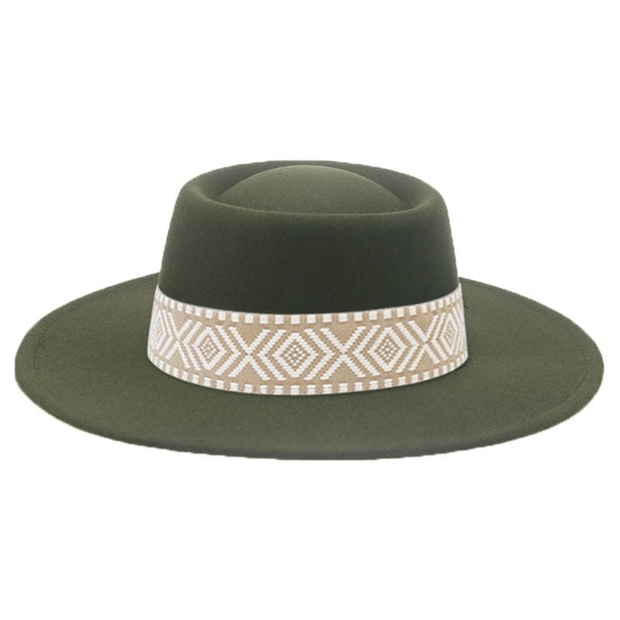 Wholesale Dome Woolen Hat Flat Brim Hat JDC-FH-Guanchuan005 Fashionhat 冠川 Army green M(56-58cm) Wholesale Jewelry JoyasDeChina Joyas De China