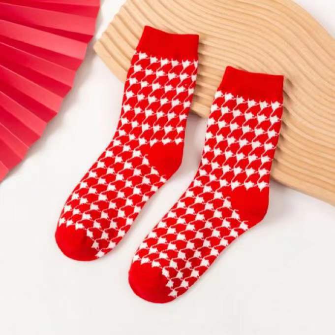 Wholesale Dot Plaid New Year Christmas Tiger Year Cotton Couple Socks JDC-SK-Qihen002 Sock 圻恒 1 Wholesale Jewelry JoyasDeChina Joyas De China