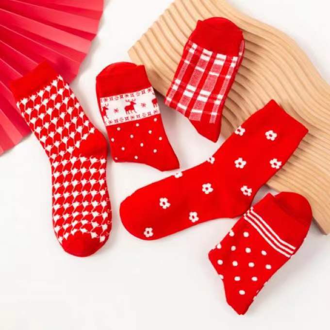 Wholesale Dot Plaid New Year Christmas Tiger Year Cotton Couple Socks JDC-SK-Qihen002 Sock 圻恒 Wholesale Jewelry JoyasDeChina Joyas De China