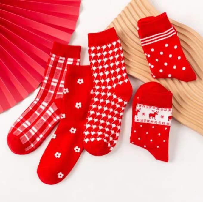 Wholesale Dot Plaid New Year Christmas Tiger Year Cotton Couple Socks JDC-SK-Qihen002 Sock 圻恒 Wholesale Jewelry JoyasDeChina Joyas De China