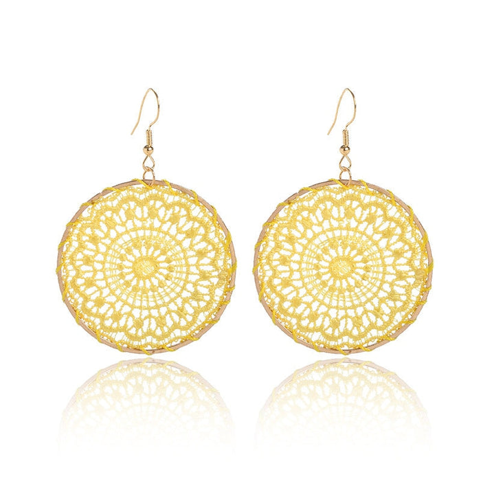 Wholesale Dream Catcher Plating Alloy Round Earrings JDC-ES-Daiq001 Earrings 黛茜 E1346-1 light yellow Wholesale Jewelry JoyasDeChina Joyas De China