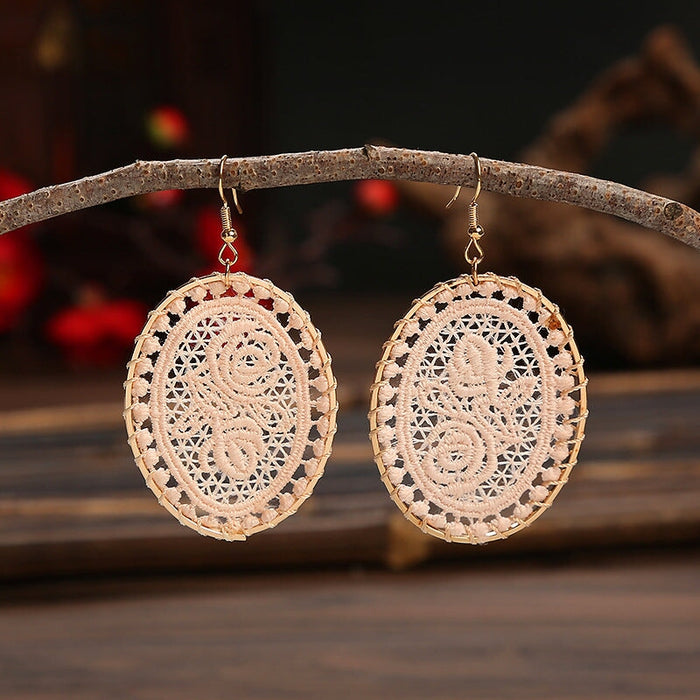 Wholesale Dream Catcher Woven Oval Pattern Alloy Earrings JDC-ES-Daiq004 Earrings 黛茜 DC1347-1 leather powder Wholesale Jewelry JoyasDeChina Joyas De China