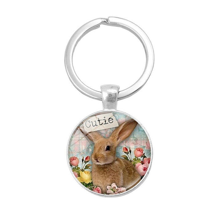 Wholesale Easter Bunny Alloy Silver Plated Glass Gemstone Keychain JDC-KC-XuS004 Keychains 溆水 Wholesale Jewelry JoyasDeChina Joyas De China