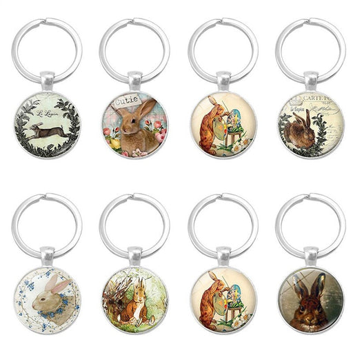 Wholesale Easter Bunny Alloy Silver Plated Glass Gemstone Keychain JDC-KC-XuS004 Keychains 溆水 Wholesale Jewelry JoyasDeChina Joyas De China