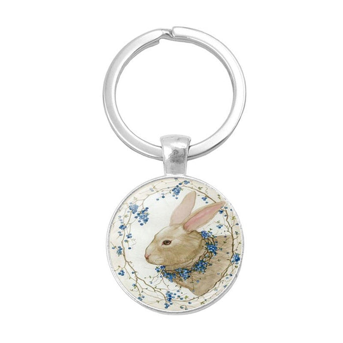 Wholesale Easter Bunny Alloy Silver Plated Glass Gemstone Keychain JDC-KC-XuS004 Keychains 溆水 XSWX1211-5 Wholesale Jewelry JoyasDeChina Joyas De China