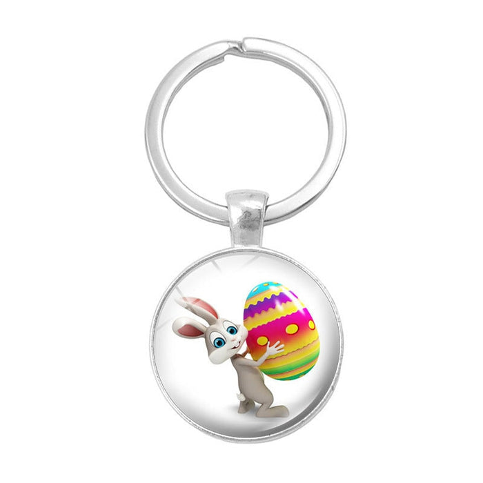 Wholesale Easter Bunny Alloy Silver Plated Glass Gemstone Keychain JDC-KC-XuS005 Keychains 溆水 Wholesale Jewelry JoyasDeChina Joyas De China