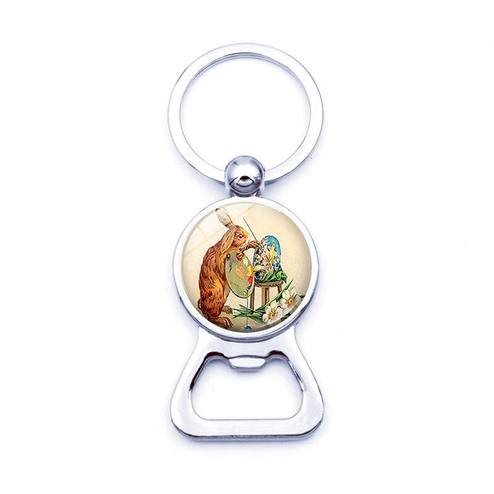 Wholesale Easter Bunny Alloy Silver Plated Glass Jewel Opener Keychain JDC-KC-XuS003 Keychains 溆水 Wholesale Jewelry JoyasDeChina Joyas De China