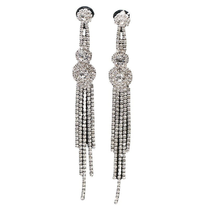 Wholesale extra long bridal rhinestone tassel earrings JDC-ES-Sideng019 Earrings 思登 Wholesale Jewelry JoyasDeChina Joyas De China