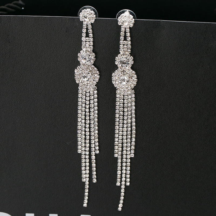 Wholesale extra long bridal rhinestone tassel earrings JDC-ES-Sideng019 Earrings 思登 Wholesale Jewelry JoyasDeChina Joyas De China