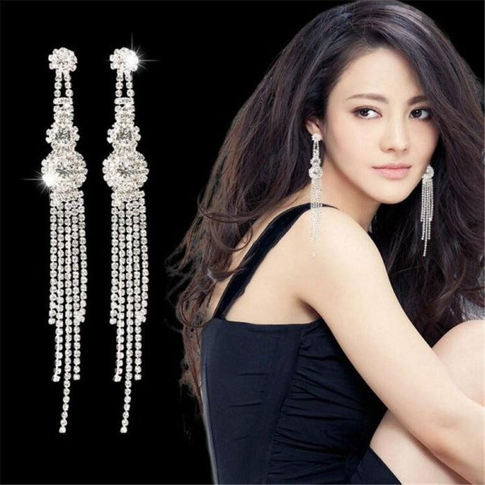 Wholesale extra long bridal rhinestone tassel earrings JDC-ES-Sideng019 Earrings 思登 stud earrings Wholesale Jewelry JoyasDeChina Joyas De China