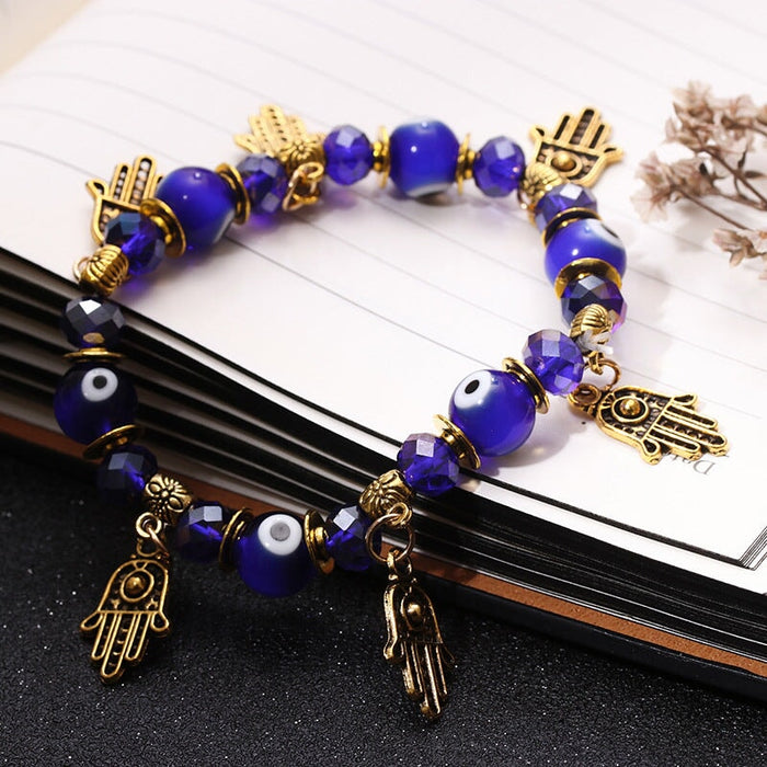 Wholesale Fatima Palm Demon Eye Alloy Bracelet JDC-BT-Daiq001 Bracelet 黛茜 B2148-2 royal blue Wholesale Jewelry JoyasDeChina Joyas De China