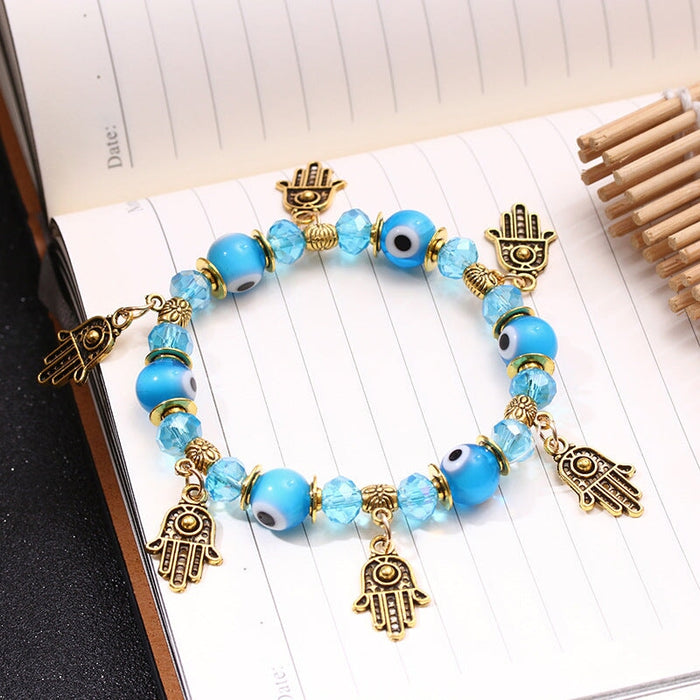 Wholesale Fatima Palm Demon Eye Alloy Bracelet JDC-BT-Daiq001 Bracelet 黛茜 B2148-5 light blue Wholesale Jewelry JoyasDeChina Joyas De China