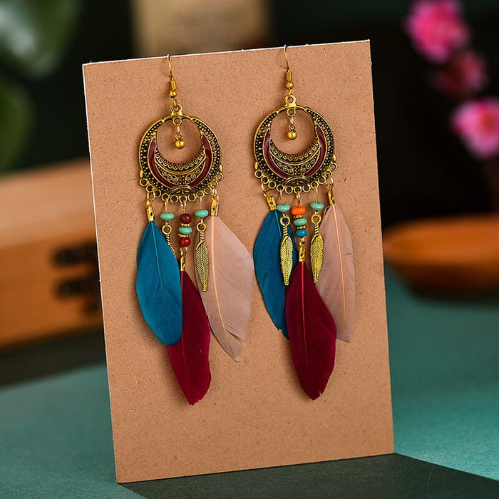 Wholesale Feather Tassel Alloy Earrings JDC-ES-Daiq011 Earrings 黛茜 DC1446-1 color Wholesale Jewelry JoyasDeChina Joyas De China