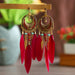 Wholesale Feather Tassel Alloy Earrings JDC-ES-Daiq011 Earrings 黛茜 DC1446-5 wine red Wholesale Jewelry JoyasDeChina Joyas De China