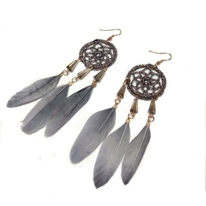 Wholesale Feather Tassel Plated Metal Dream Catcher Earrings JDC-ES-Daiq002 Earrings 黛茜 Wholesale Jewelry JoyasDeChina Joyas De China