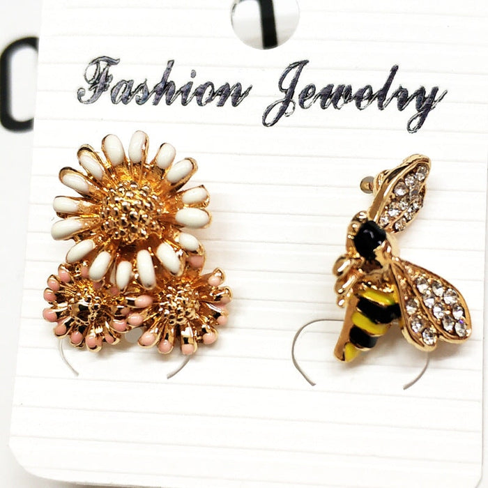 Wholesale Flower Bee Zinc Alloy Plating KC Gold Earrings JDC-ES-Duoh004 Earrings 朵涵 Wholesale Jewelry JoyasDeChina Joyas De China