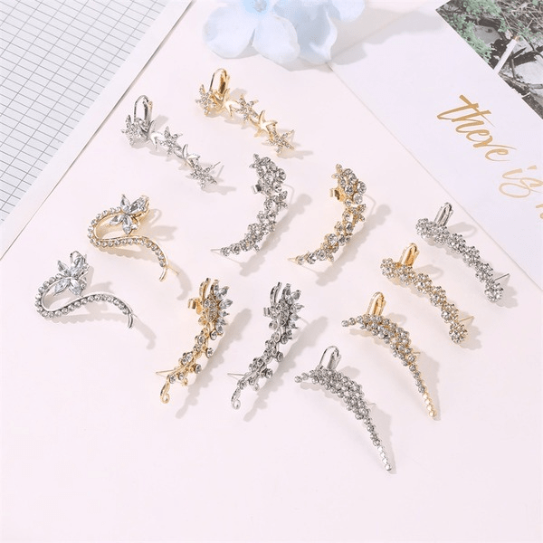 Wholesale full Rhinestone butterfly flower single crystal ear clip JDC-ES-D777 Earrings 晴雯 Wholesale Jewelry JoyasDeChina Joyas De China