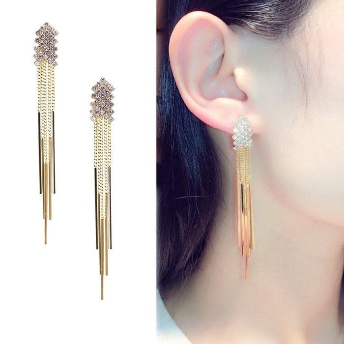 Wholesale geometric multilayer crystal tassel earrings JDC-ES-Sideng031 Earrings 思登 Wholesale Jewelry JoyasDeChina Joyas De China