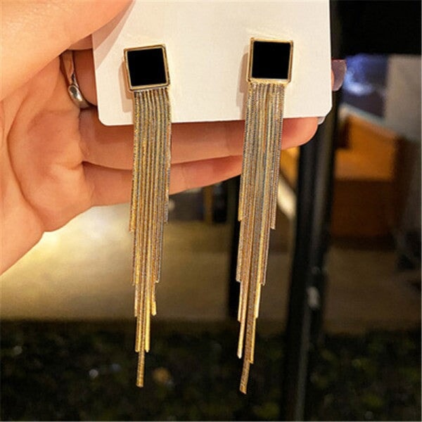 Wholesale geometric multilayer crystal tassel earrings JDC-ES-Sideng031 Earrings 思登 black Wholesale Jewelry JoyasDeChina Joyas De China