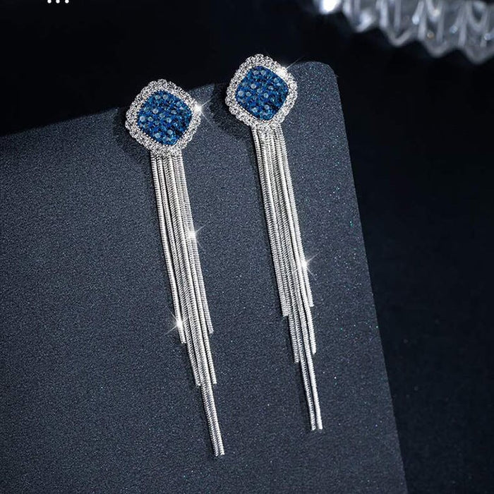 Wholesale geometric multilayer crystal tassel earrings JDC-ES-Sideng031 Earrings 思登 Blue Wholesale Jewelry JoyasDeChina Joyas De China