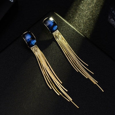 Wholesale geometric multilayer crystal tassel earrings JDC-ES-Sideng031 Earrings 思登 C blue Wholesale Jewelry JoyasDeChina Joyas De China