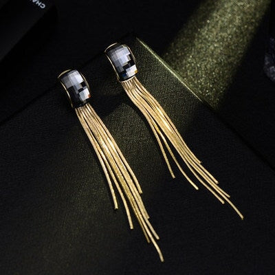 Wholesale geometric multilayer crystal tassel earrings JDC-ES-Sideng031 Earrings 思登 C grey Wholesale Jewelry JoyasDeChina Joyas De China